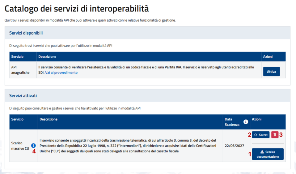 Catalogo dei servizi di interoperabilit&agrave; nell'area riservata dell'Agenzia delle Entrate