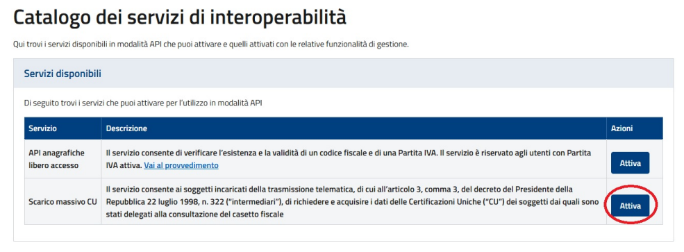 Attivazione di un servizio di interoperabilit&agrave; con accettazione delle condizioni di utilizzo